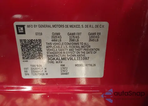 2020 GMC Terrain Fwd Sle z USA, uszkodzony, nr VIN 3GKALMEV9LL111097